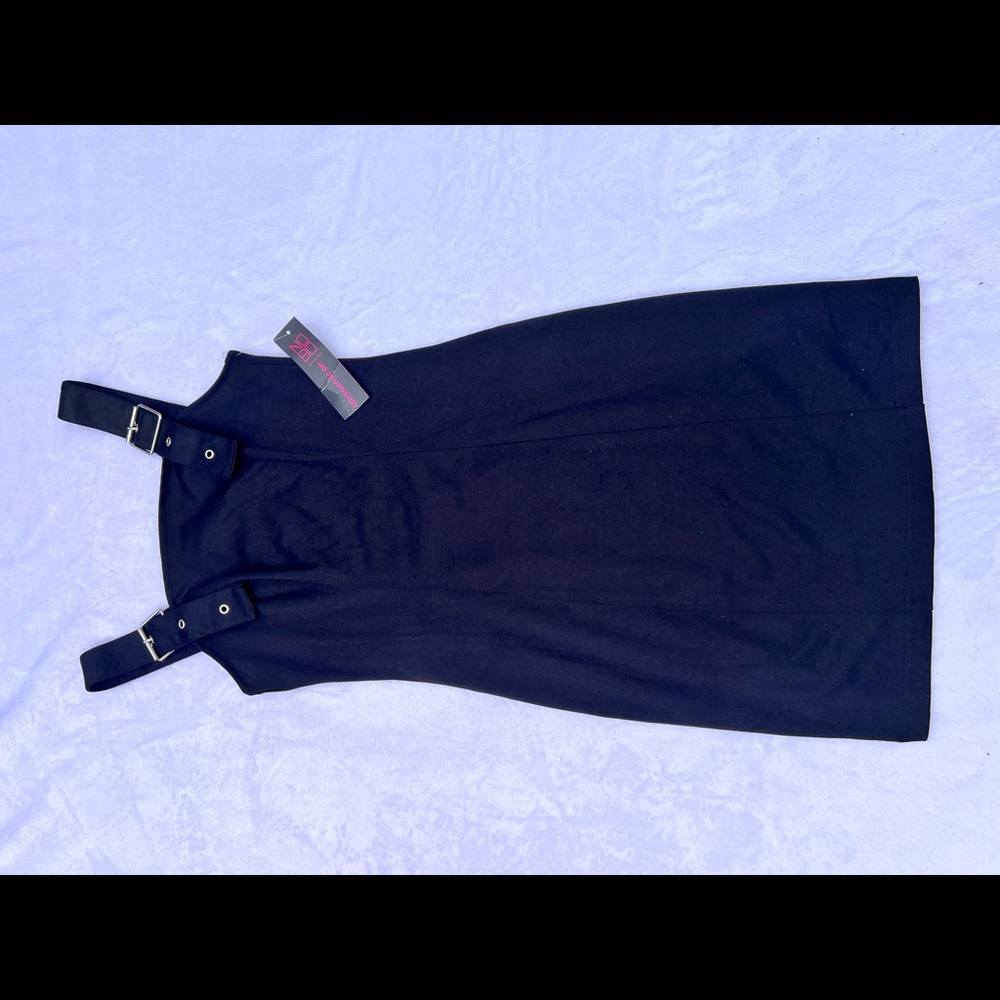 Black mini dress with buckle straps